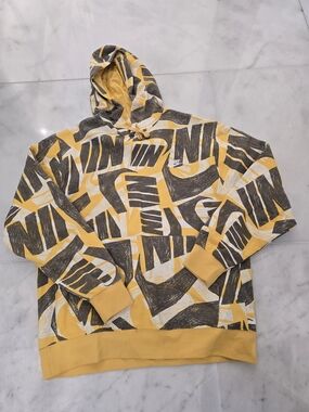 Nike Yellow and Black Allover Logo Hoodie